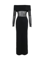 Long Sleeves Skinny Pleated See-Through Solid Color Split-Joint Off-The-Shoulder Evening Dresses Maxi Dresses