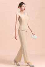 Champagne Long Chiffon Mother of the Bride Dress Two Pieces With Jacket
