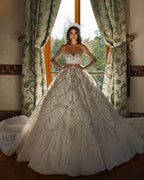 Charming Floor Length Sweetheart Long Sleeves A-Line Lace Wedding Dress