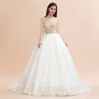 Charming Floral Lace Appliques Wedding Dress Gorgeous White Beads Bridal Gown