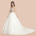 Charming Floral Lace Appliques Wedding Dress Gorgeous White Beads Bridal Gown