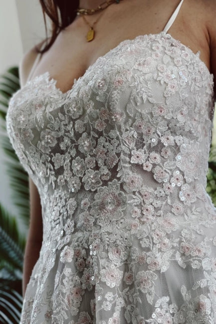 Charming Garden Spaghetti Straps A-Line Lace Wedding Dress