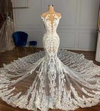 Charming Jewel Garden Sleeveless Mermaid Tulle Wedding Dress with Appliques