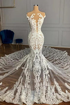 Charming Jewel Garden Sleeveless Mermaid Tulle Wedding Dress with Appliques