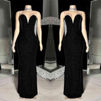 Charming Long Black V-neck Sleeveless Mermaid Prom Dress WIth Beading