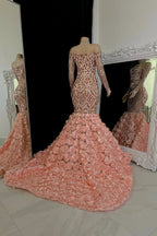 Charming Long Mermaid Long Sleeves Prom Dress With Flowers