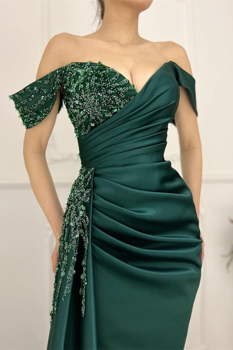 Charming Long Satin Sweetheart Portrait Prom Dresses With Ruched