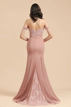 Charming Off the Shoulder Lace Mermaid Party Gown Slim Bridesmaid Dress