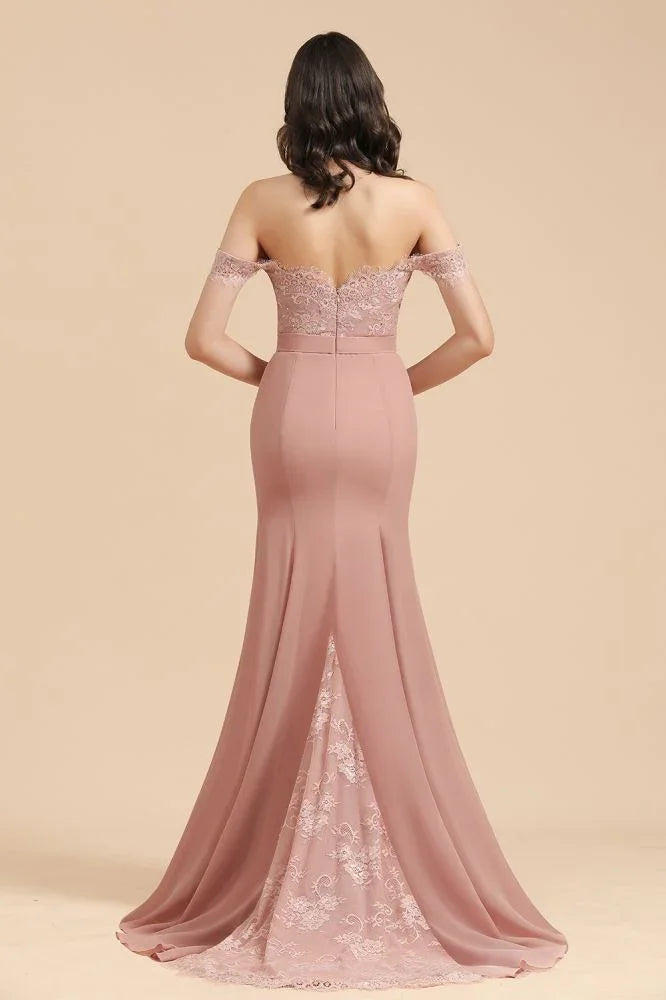 Charming Off the Shoulder Lace Mermaid Party Gown Slim Bridesmaid Dress