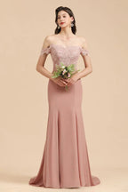 Charming Off the Shoulder Lace Mermaid Party Gown Slim Bridesmaid Dress