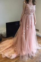 Charming Pink Lace Tulle  Open Back  Little Train Wedding Dresses