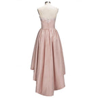 Charming Sweetheart Lace Hi-Lo Homecoming Dress Gold Sleveless Short Party Dress with Appliques