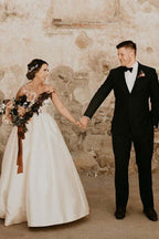 A-Line Straps Floor Length Sleeveless Ivory Wedding Dress