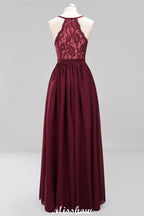 Chiffon Lace A-line Bridesmaid Dresses | V-Neck Sleeveless Floor Length Maid of the Honor Dresses