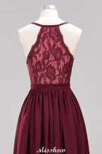 Chiffon Lace A-line Bridesmaid Dresses | V-Neck Sleeveless Floor Length Maid of the Honor Dresses