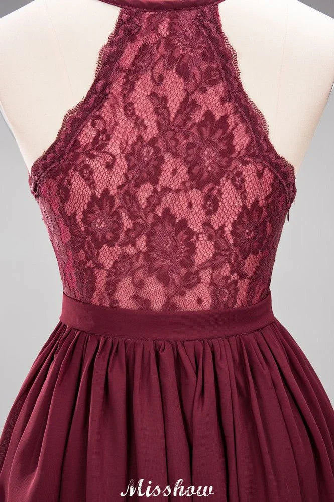 Chiffon Lace A-line Bridesmaid Dresses | V-Neck Sleeveless Floor Length Maid of the Honor Dresses