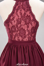 Chiffon Lace A-line Bridesmaid Dresses | V-Neck Sleeveless Floor Length Maid of the Honor Dresses