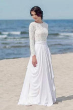 Chiffon Lace Long Sleeve White Zipper Beach Wedding/Bridal Dress