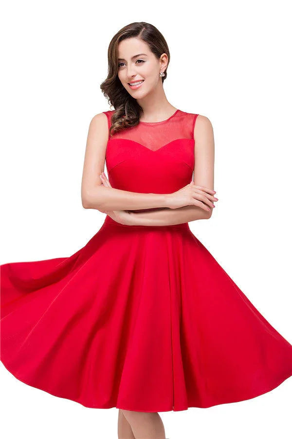 Crew Knee-length A-line Red Bridesmaid Dresses