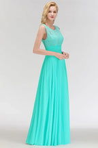 Crew Neck Lace Top Sleeveless Chiffon Bridesmaid Dress Aline Formal Dress