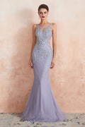 Crew Neck Sleeveless Beading Mermaid Prom Dress Evening Maxi Gown