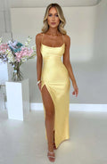 Satin Maxi Dress Cross Over Straps with A Self Tie Fastening SYP178