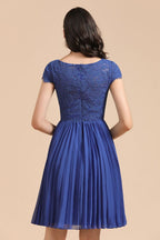 Cute Lace Chiffion Mini Party Dress Short Sleeves  Knee Length Homecoming Dress