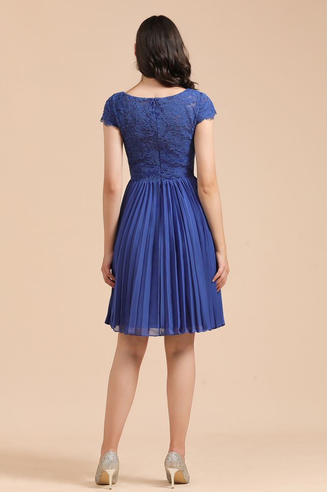 Cute Lace Chiffion Mini Party Dress Short Sleeves  Knee Length Homecoming Dress