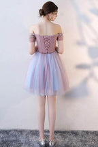 Cute Lace Off The Shoulder Tulle Short Prom Dress Homecoming Dress