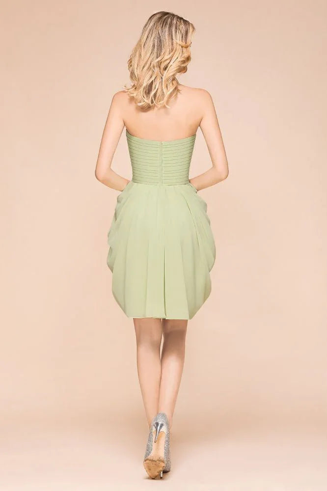 Cute Sleeveless slim Ruffle Chiffon Mini Bridesmaid Dress Wedding Guest Dress