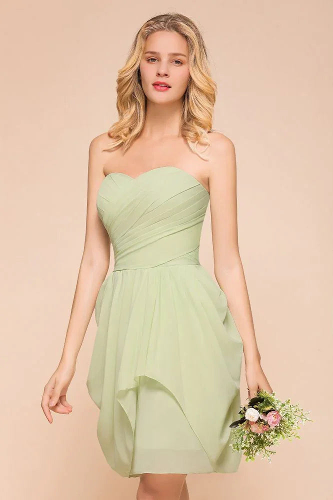 Cute Sleeveless slim Ruffle Chiffon Mini Bridesmaid Dress Wedding Guest Dress