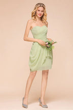 Cute Sleeveless slim Ruffle Chiffon Mini Bridesmaid Dress Wedding Guest Dress