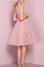 Cute  V Neck Knee Length Pink Homecoming Dress Short Prom Dresses PG151