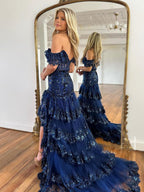 Kennedy |Sheath Off the Shoulder Long Lace Prom Dress (Lace-up Back)