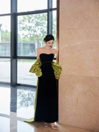 Pretty Black Strapless Satin Long Prom Dress Evening Dress With Bow Y8594