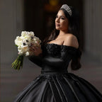 Customized Long Sleeves Black Ball Gown Quinceanera Dress 2026 Bead Two Pieces Sweet 16 Dress Birthday Party Vestidos De XV Años