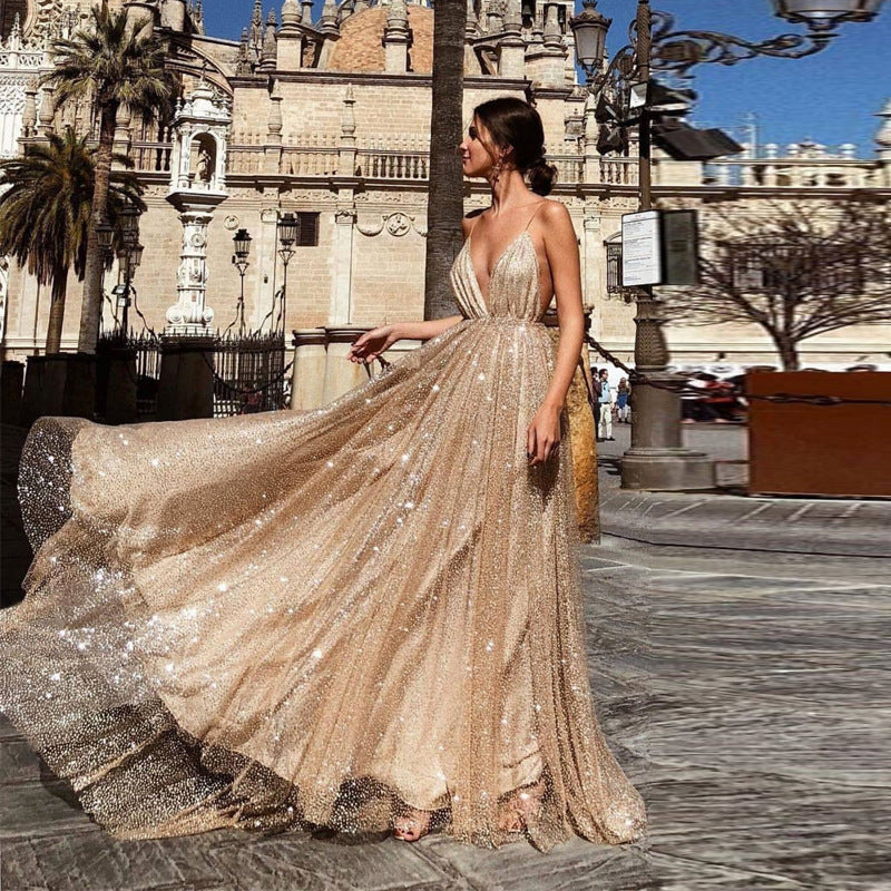 V-Neck Sling Long Dress Prom Dress