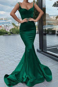 Dark Green Long Satin Sweetheart Mermaid Prom Dress