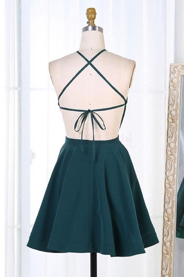 Dark Green Short Satin Homecoming Dresses Party Dresses