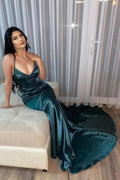 Dark Green Simple V-neck Long Mermaid Prom Dresses