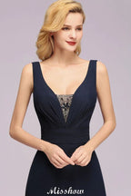 Deep V-Neck Beading A-line Bridesmaid Dress Floor Length Maid of Honor Dress