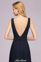 Deep V-Neck Beading A-line Bridesmaid Dress Floor Length Maid of Honor Dress