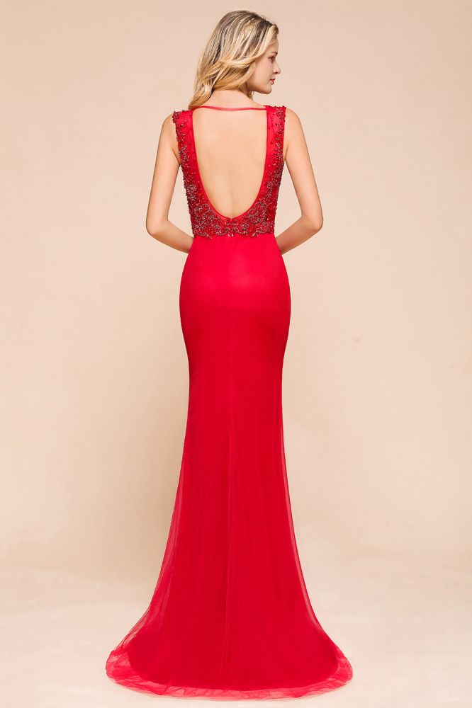 Deep V-Neck Sleeveless Lace Appliques Evening Maxi Dress A-line Chiffon Prom Dress
