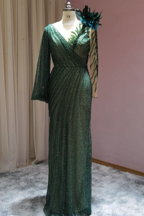Designer evening dresses long with sleeves