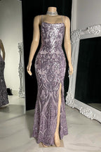 Designer Long Mermaid Spaghetti Straps Split Front Prom Dress