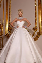 Designer Princess Long A-line Satin Glitter Sleeveless Wedding Dresses
