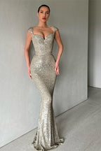 Designer Sequined Sleeveless Mermaid Prom Dress
