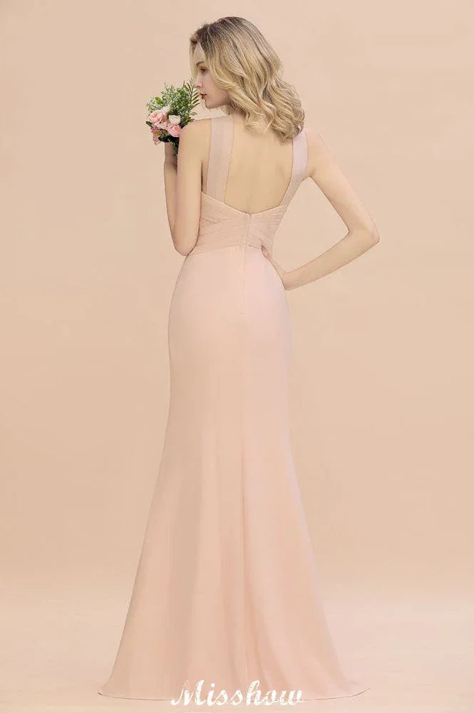 Dreamful Halter Slim Mermaid Bridesmaid Dress Floor Length Party Dress