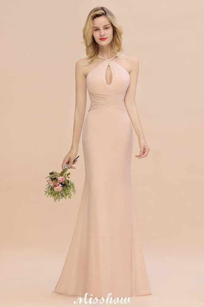 Dreamful Halter Slim Mermaid Bridesmaid Dress Floor Length Party Dress