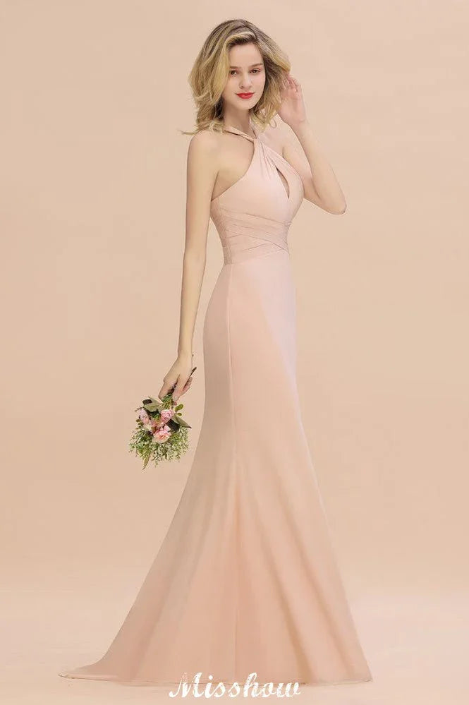 Dreamful Halter Slim Mermaid Bridesmaid Dress Floor Length Party Dress